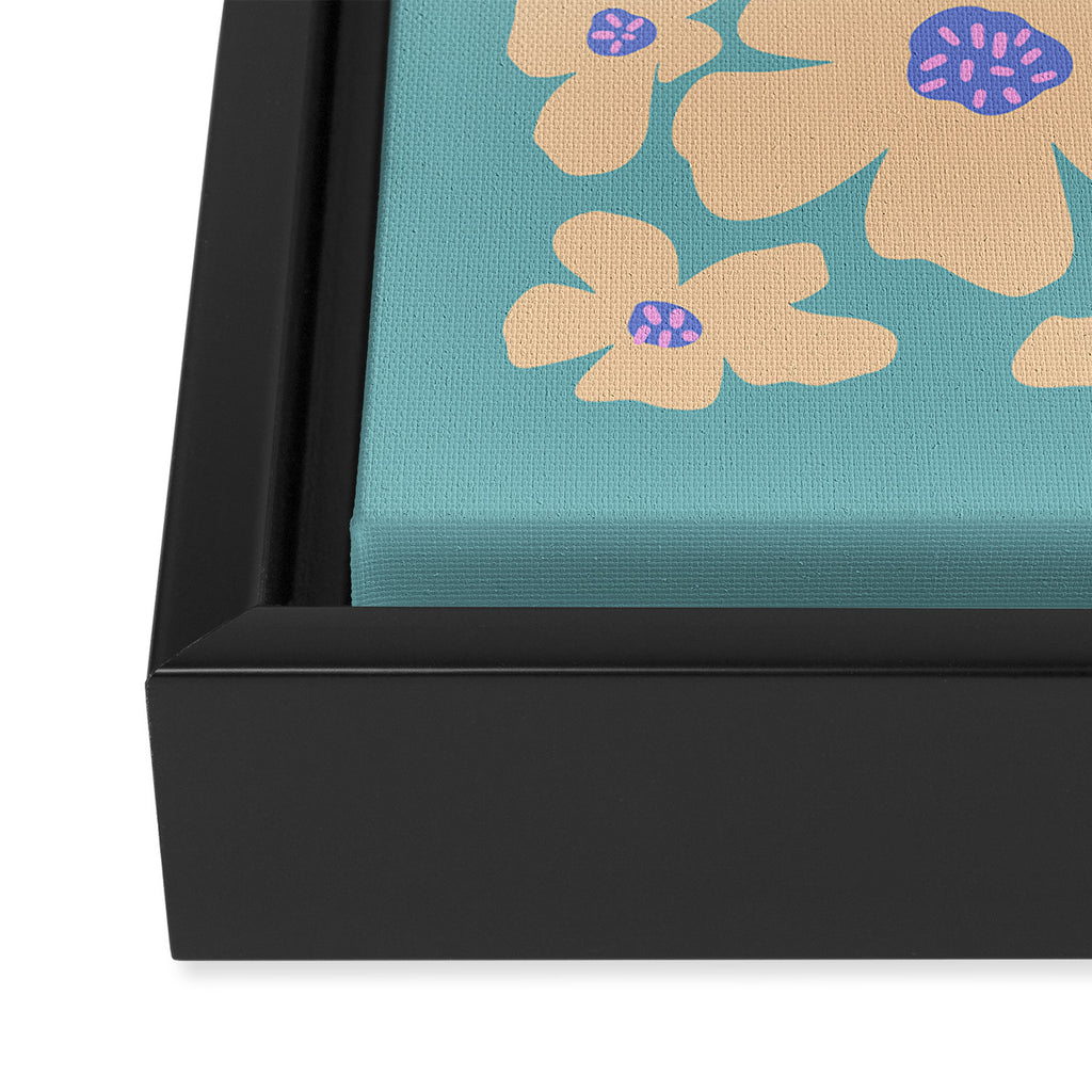 Retro Daisy - Turquoise, Very Peri, Pink, cream Framed Canvas Print Gallery Image 3
