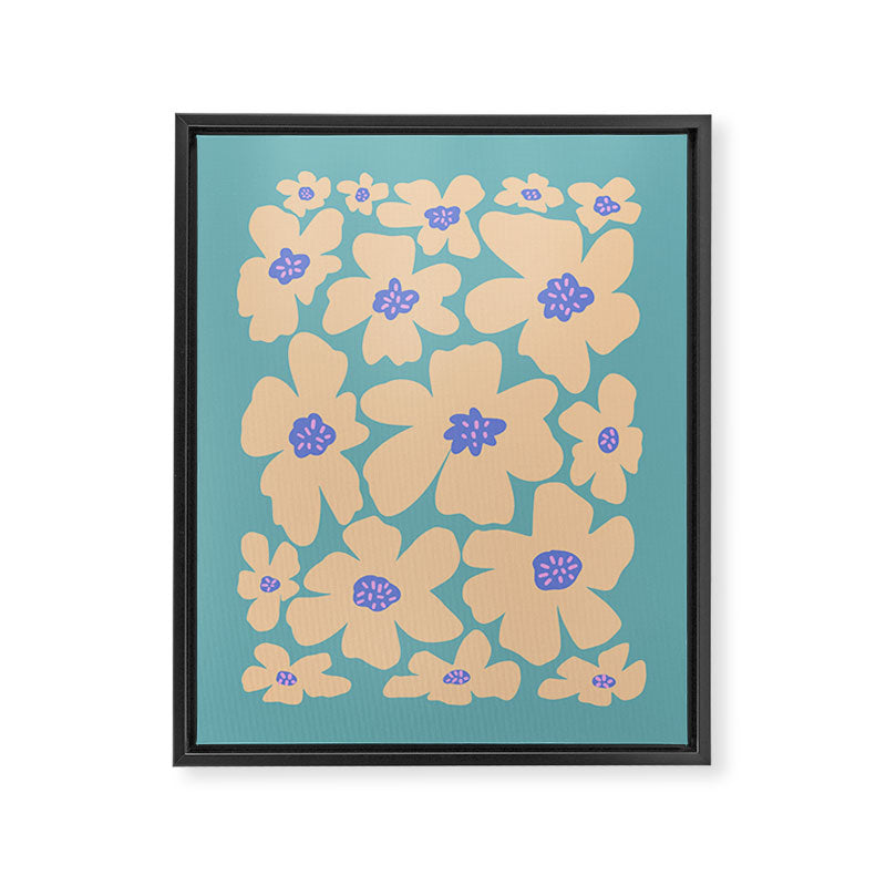 Retro Daisy - Turquoise, Very Peri, Pink, cream Framed Canvas Print Gallery Image 6