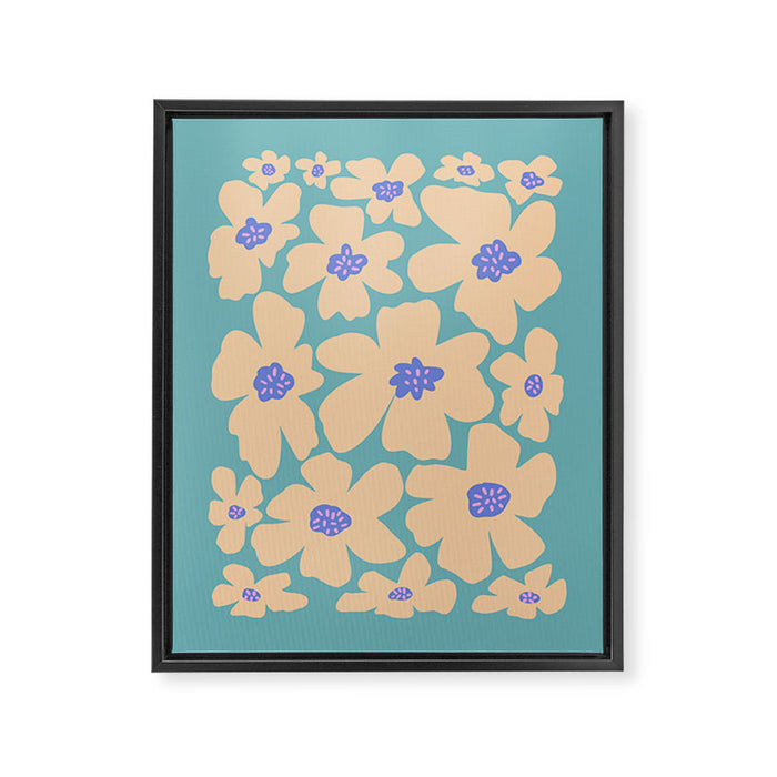Retro Daisy - Turquoise, Very Peri, Pink, cream Framed Canvas Print Gallery Image 1