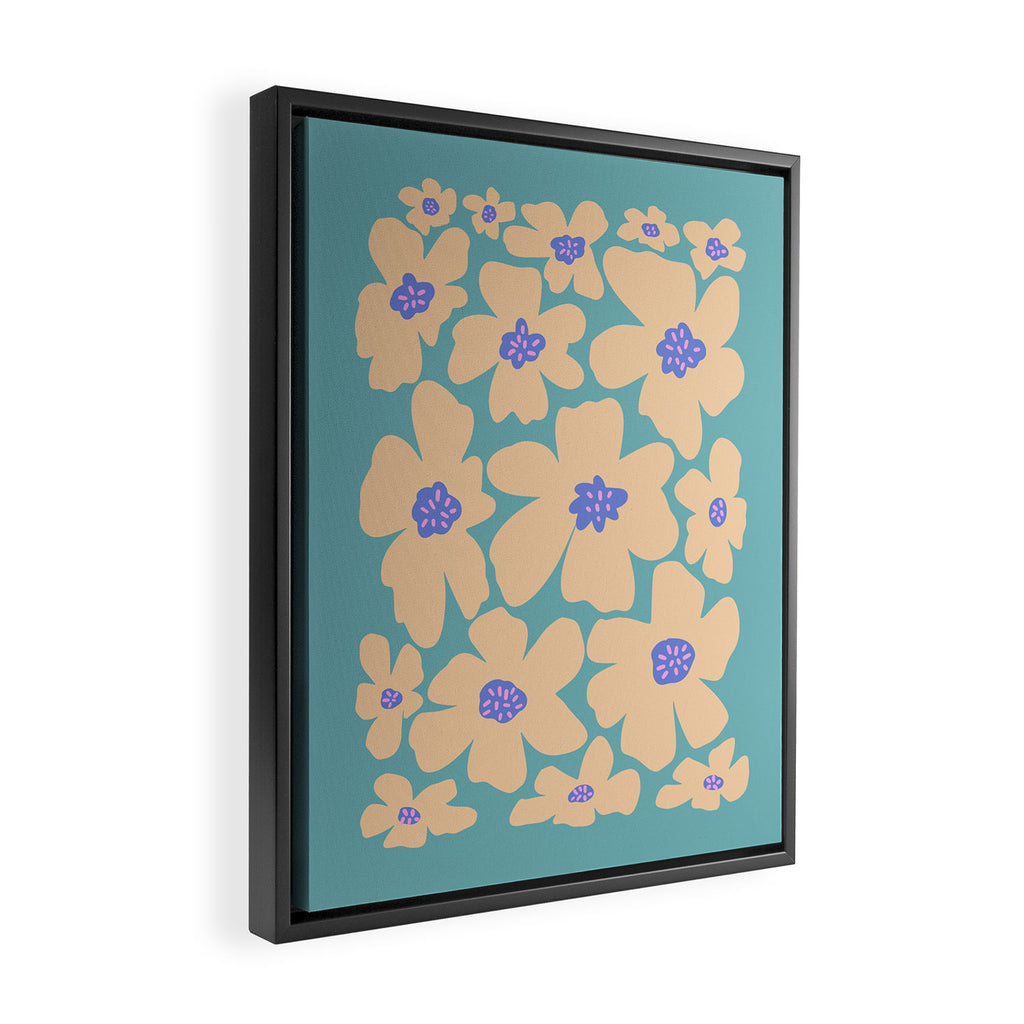Retro Daisy - Turquoise, Very Peri, Pink, cream Framed Canvas Print Gallery Image 2