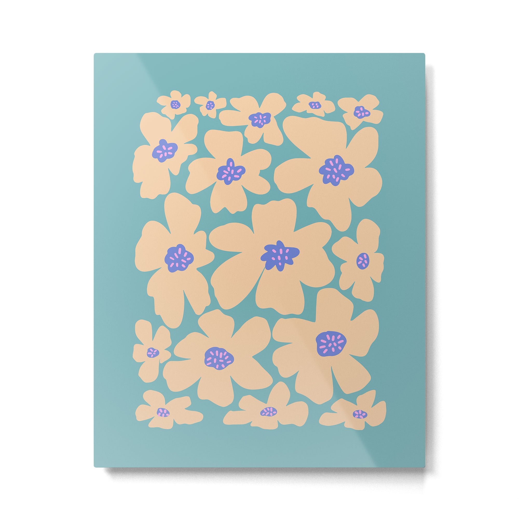 Retro Daisy - Turquoise, Very Peri, Pink, cream Metal Print Gallery Image 4