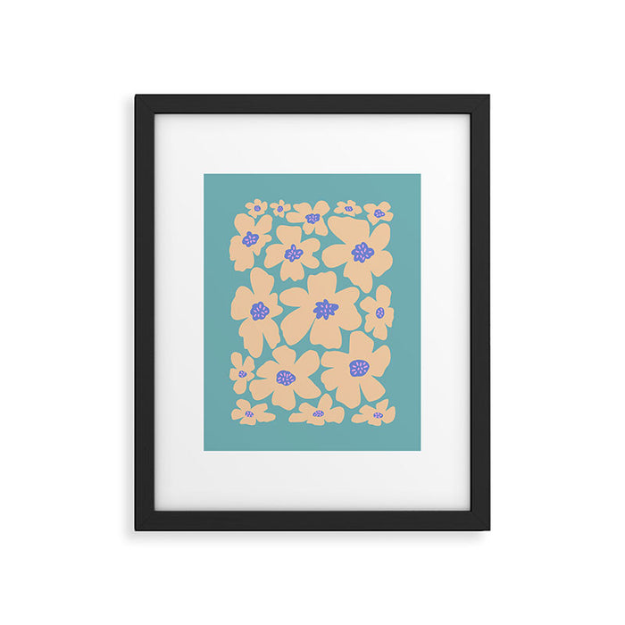 Retro Daisy - Turquoise, Very Peri, Pink, cream Framed Art Print Gallery Image 1