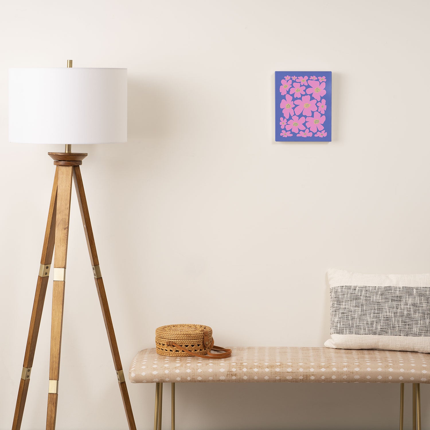 Retro Daisy - Very Peri, Pink, Cream, turquoise  Canvas Print Gallery Image 2