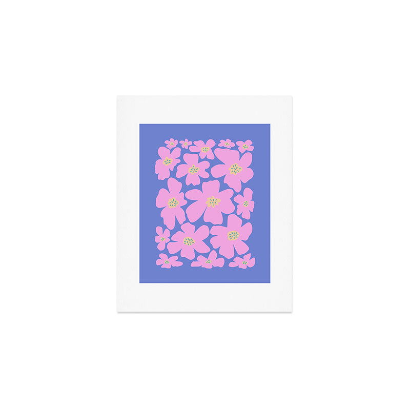 Retro Daisy - Very Peri, Pink, Cream, turquoise  Art Print Gallery Image 1