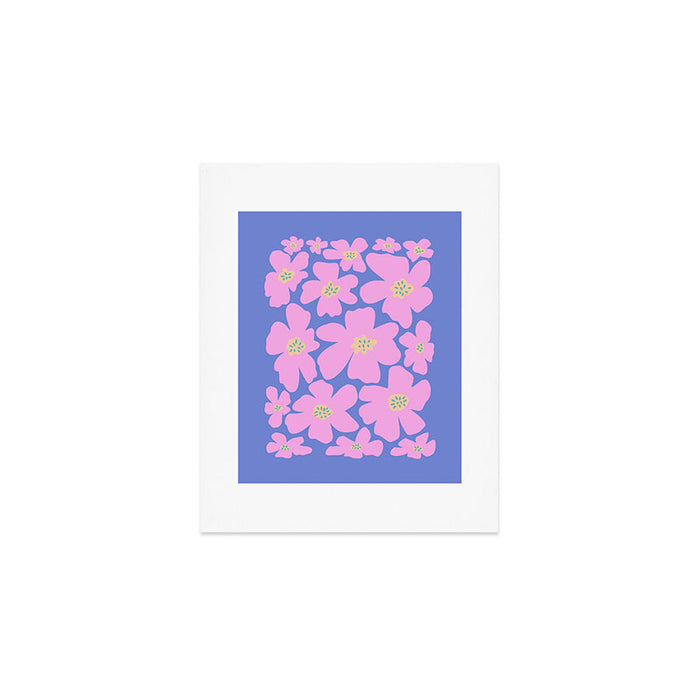 Retro Daisy - Very Peri, Pink, Cream, turquoise  Art Print Gallery Image 1