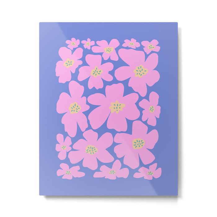 Retro Daisy - Very Peri, Pink, Cream, turquoise  Metal Print Gallery Image 1