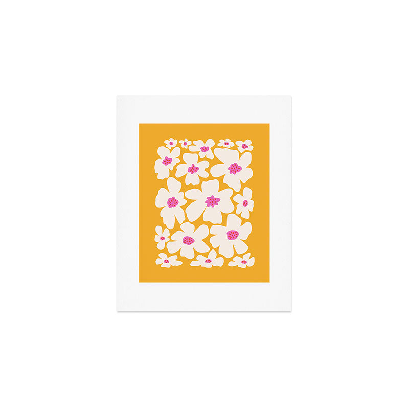 Retro Daisy - Yellow, Pink and White Art Print Gallery Image 1