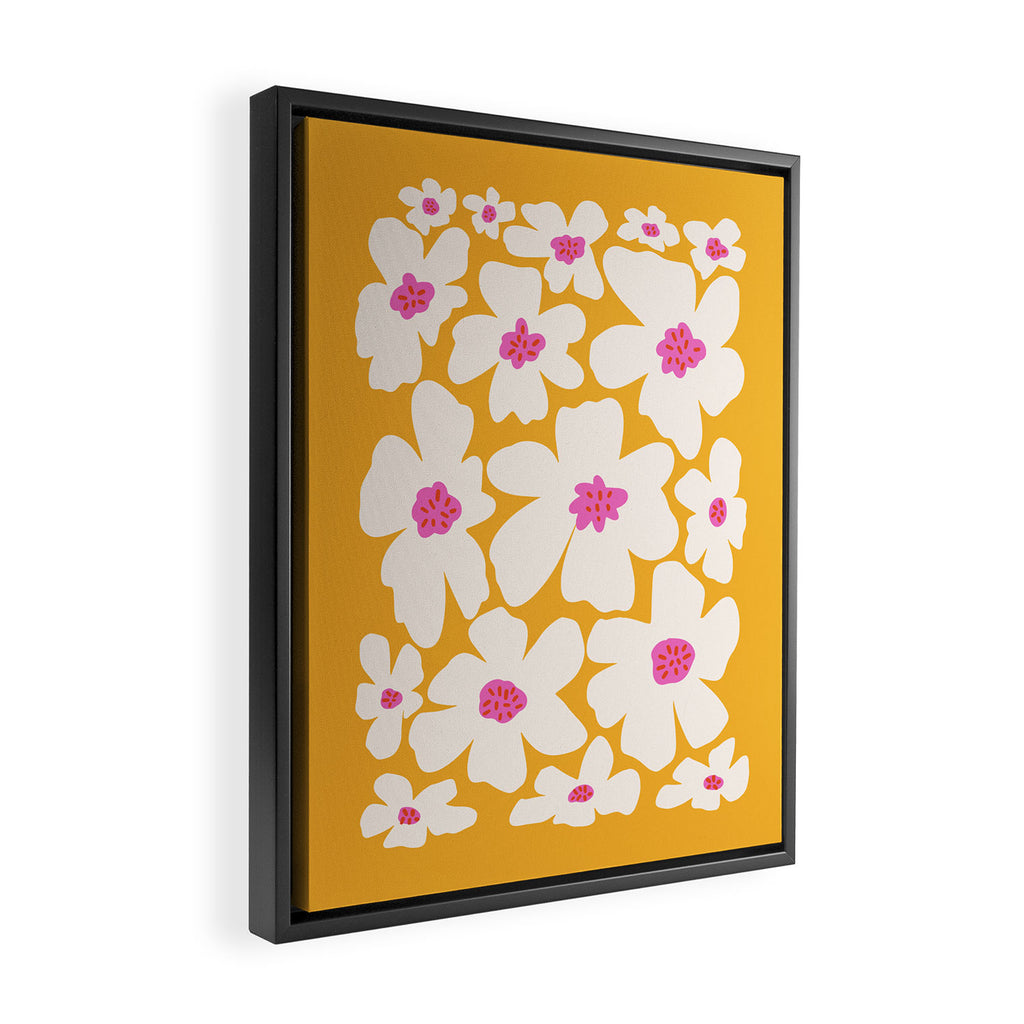 Retro Daisy - Yellow, Pink and White Framed Canvas Print Gallery Image 2