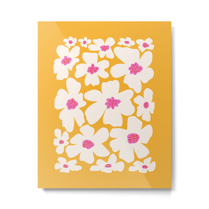 Retro Daisy - Yellow, Pink and White Metal Print Gallery Image 1