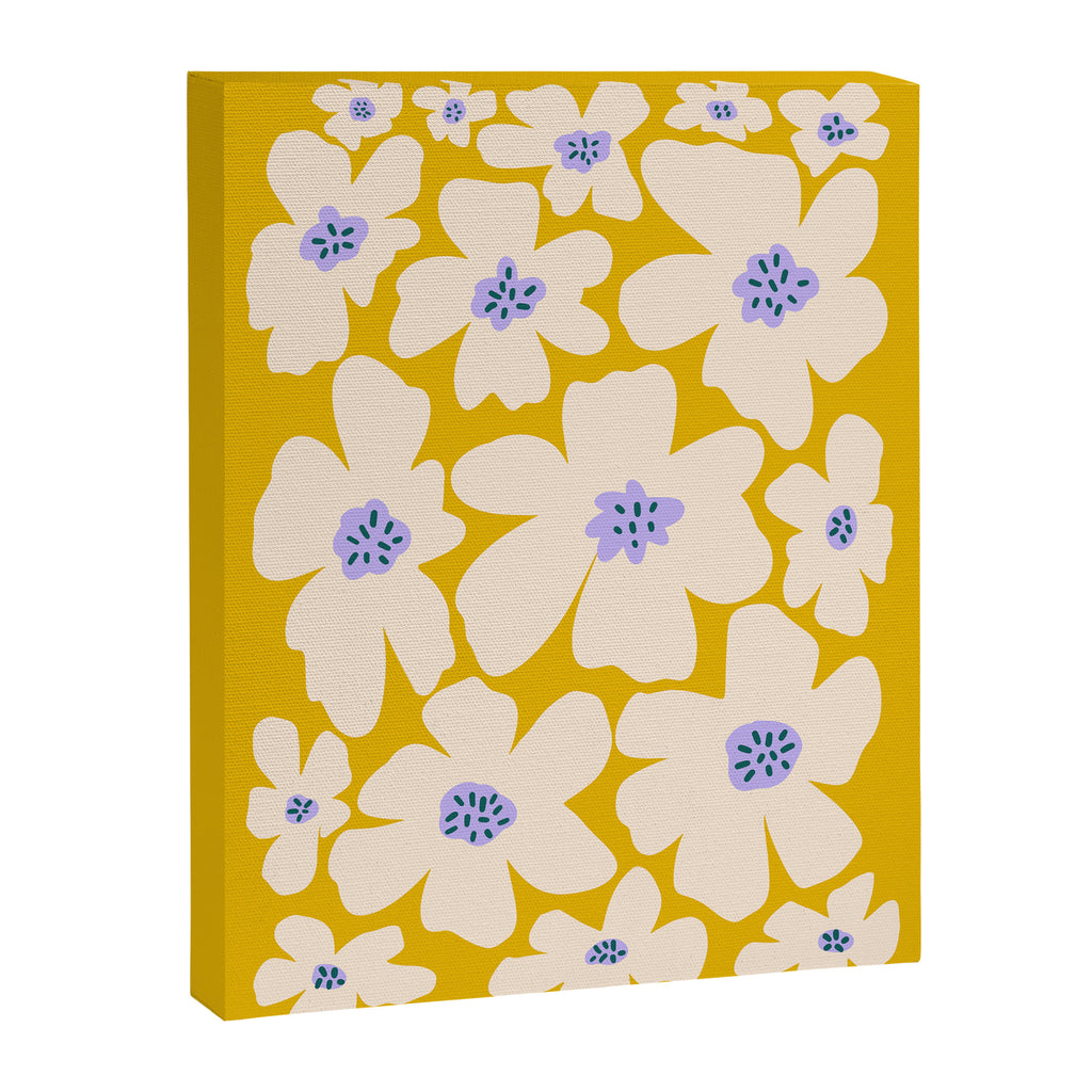 Retro Daisy - yellow, white and purple  Canvas Print Gallery Image 6
