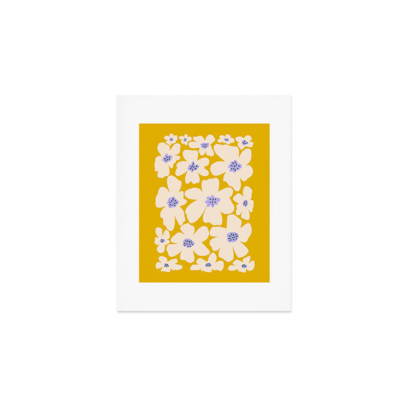 Retro Daisy - yellow, white and purple  Art Print Gallery Image 1