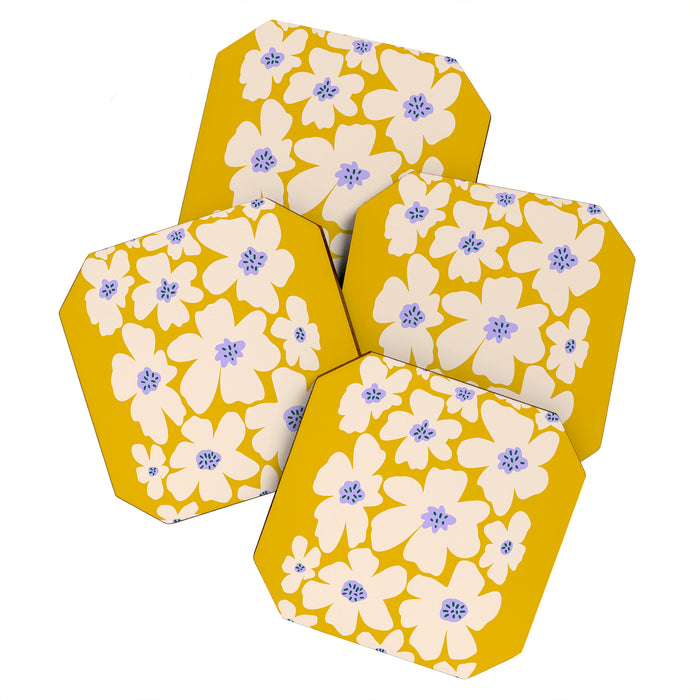 Retro Daisy - yellow, white and purple  Coaster Gallery Image 1