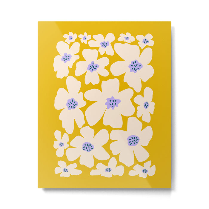 Retro Daisy - yellow, white and purple  Metal Print Gallery Image 1