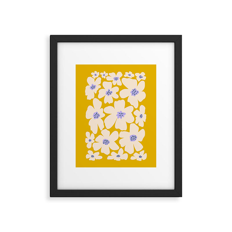 Retro Daisy - yellow, white and purple  Framed Art Print Gallery Image 5