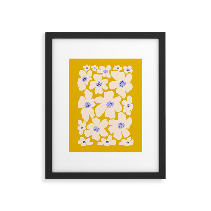 Retro Daisy - yellow, white and purple  Framed Art Print Gallery Image 1