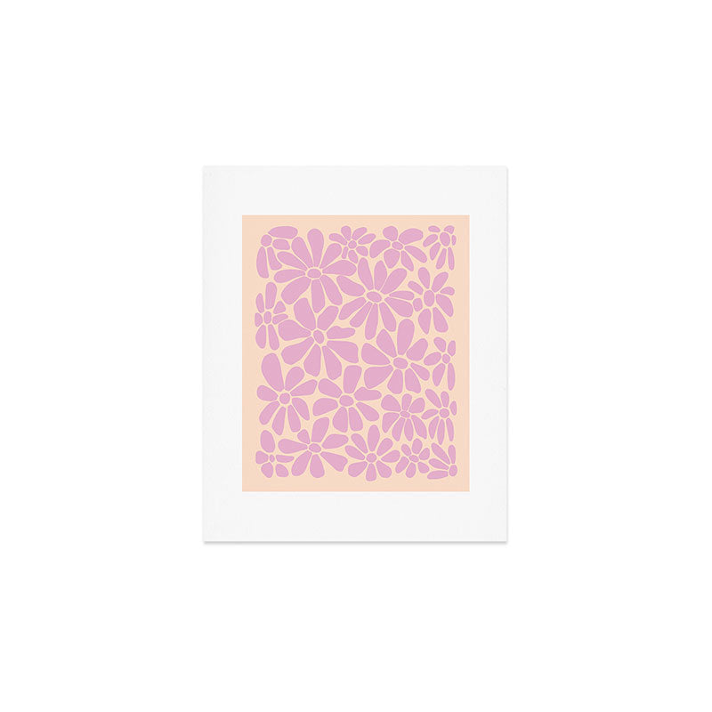 Retro Floral - Cream and Pink Art Print Gallery Image 1