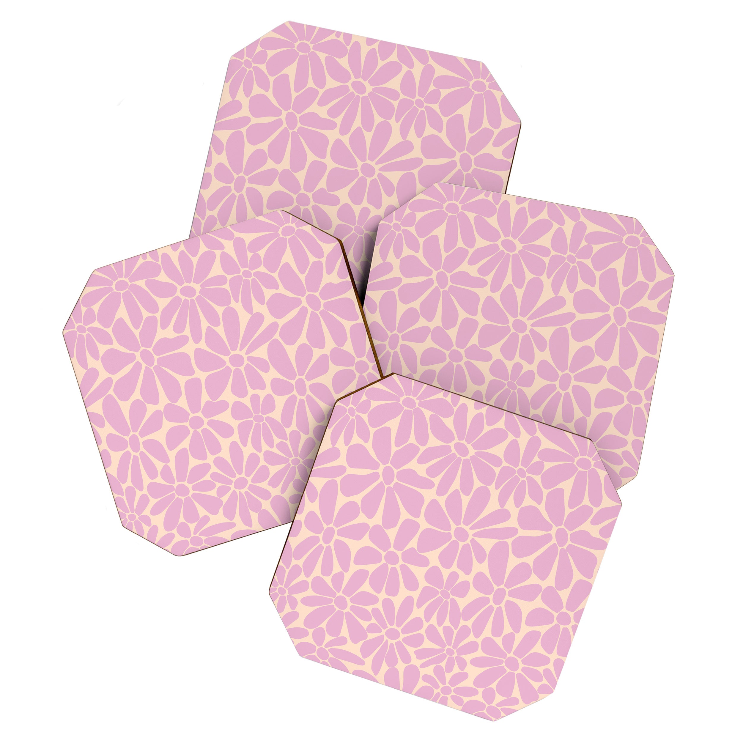 Retro Floral - Cream and Pink Coaster Gallery Image 1