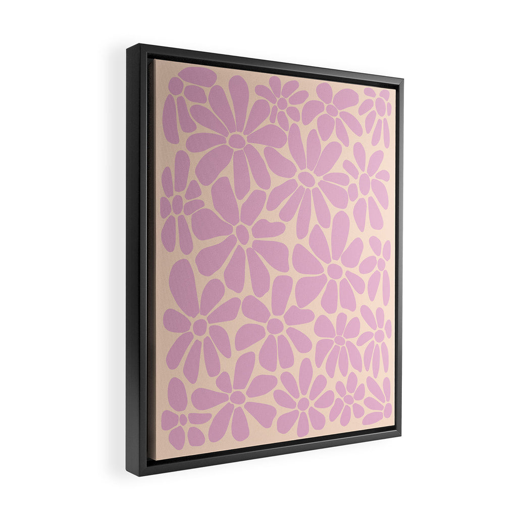 Retro Floral - Cream and Pink Framed Canvas Print Gallery Image 2