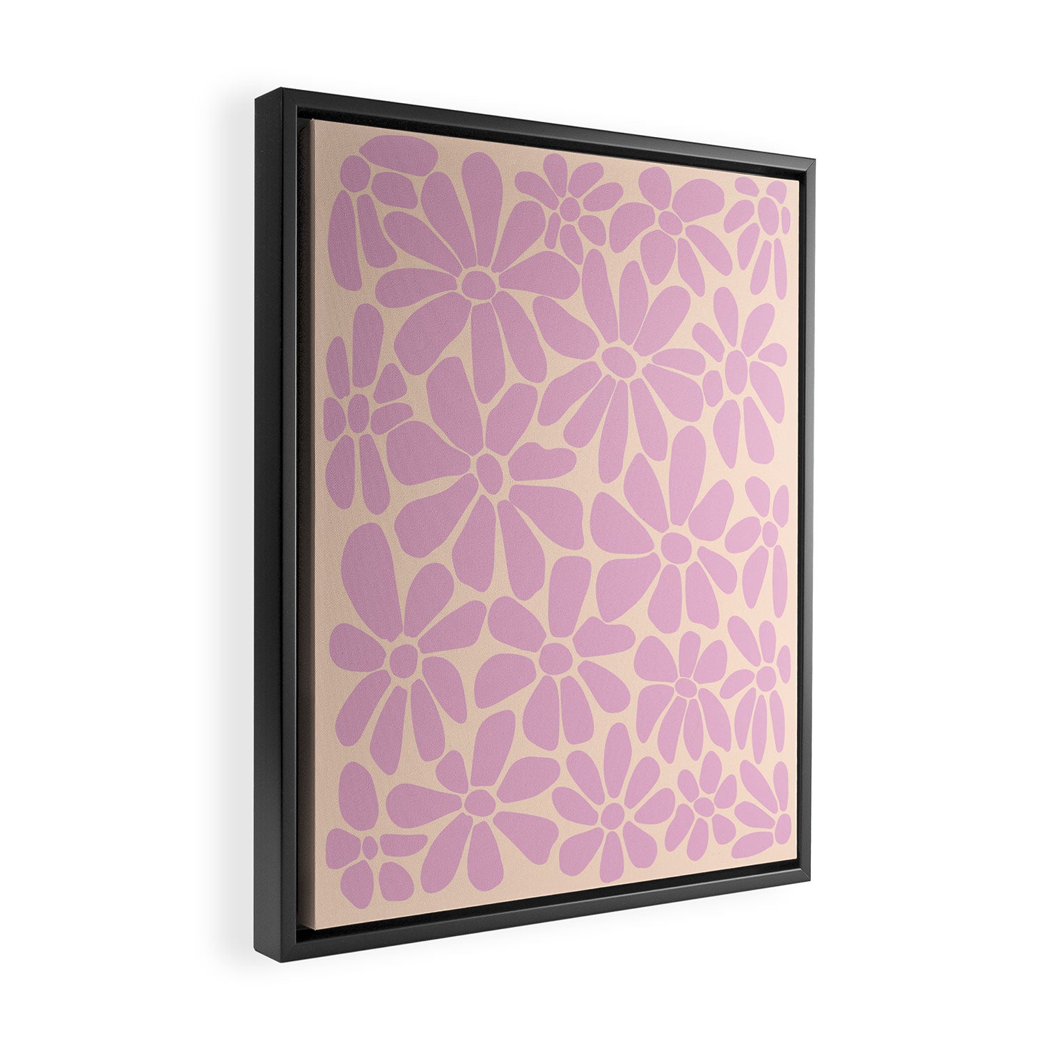 Retro Floral - Cream and Pink Framed Canvas Print Gallery Image 2