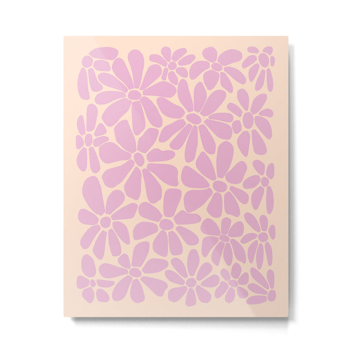 Retro Floral - Cream and Pink Metal Print Gallery Image 1