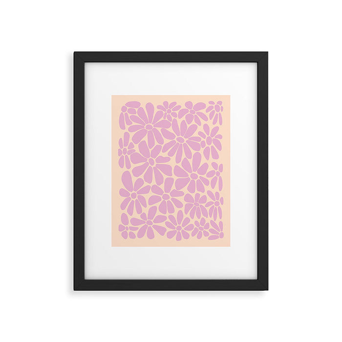 Retro Floral - Cream and Pink Framed Art Print Gallery Image 1