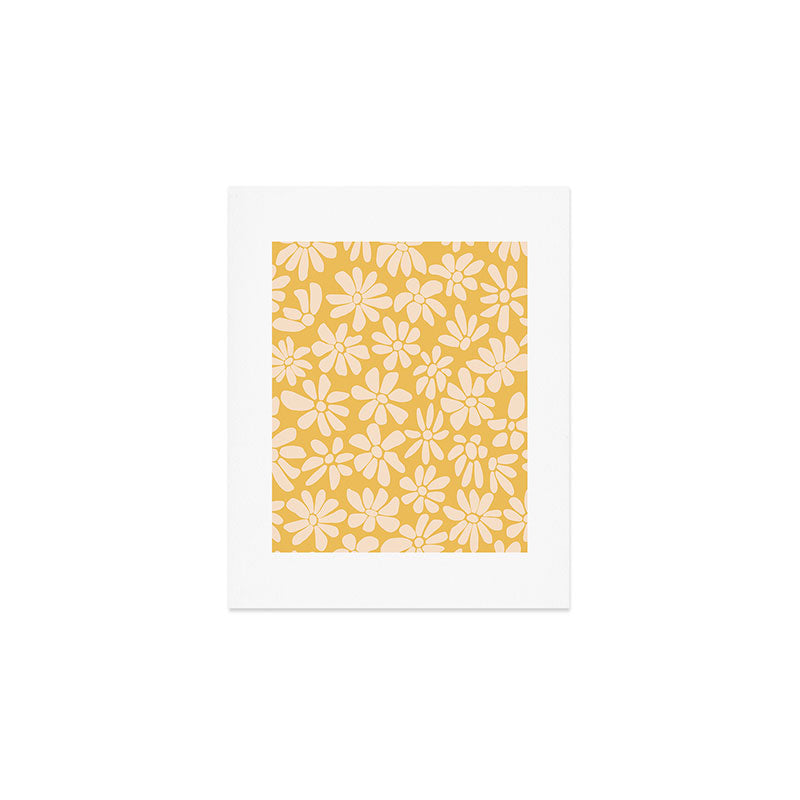 Retro Floral - Earthy colors - yellow mostard Art Print Gallery Image 1
