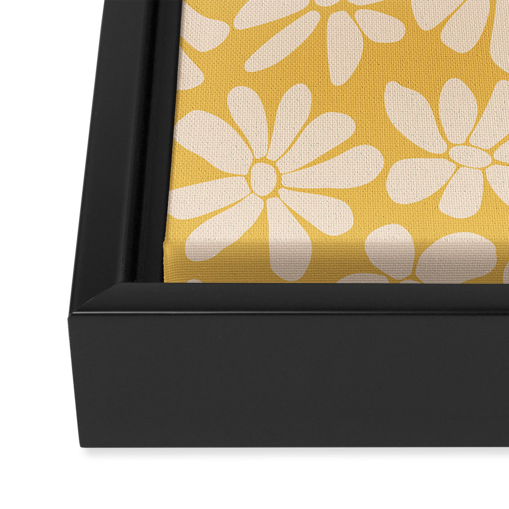Retro Floral - Earthy colors - yellow mostard Framed Canvas Print Gallery Image 3