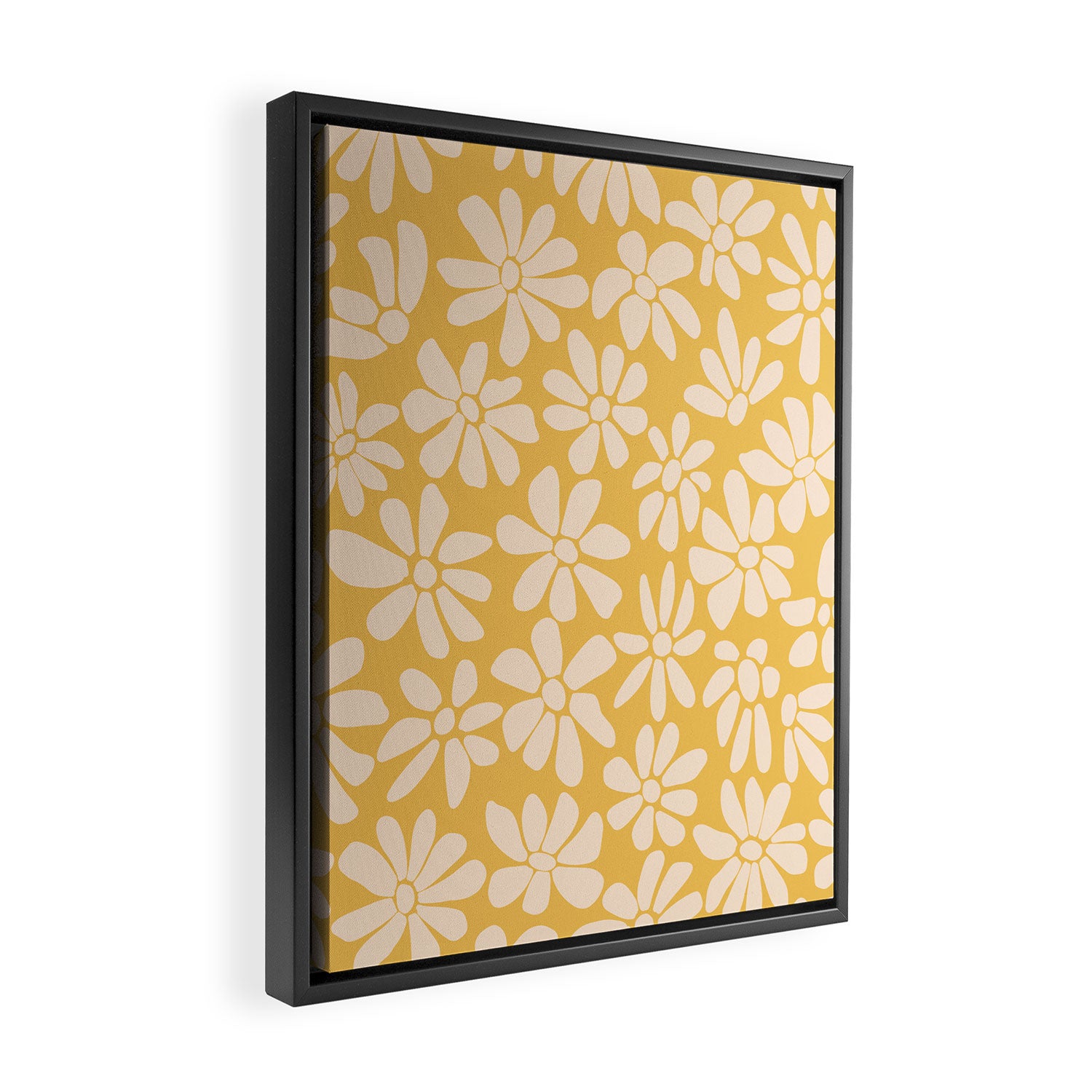 Retro Floral - Earthy colors - yellow mostard Framed Canvas Print Gallery Image 2