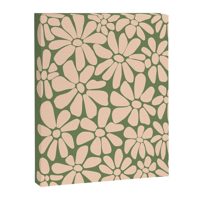Retro Floral - Green and Cream  Canvas Print Gallery Image 1