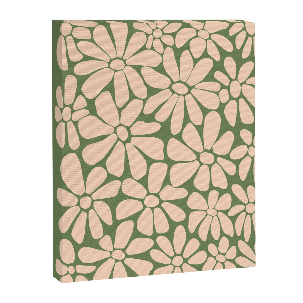 Retro Floral - Green and Cream  Canvas Print Gallery Image 8