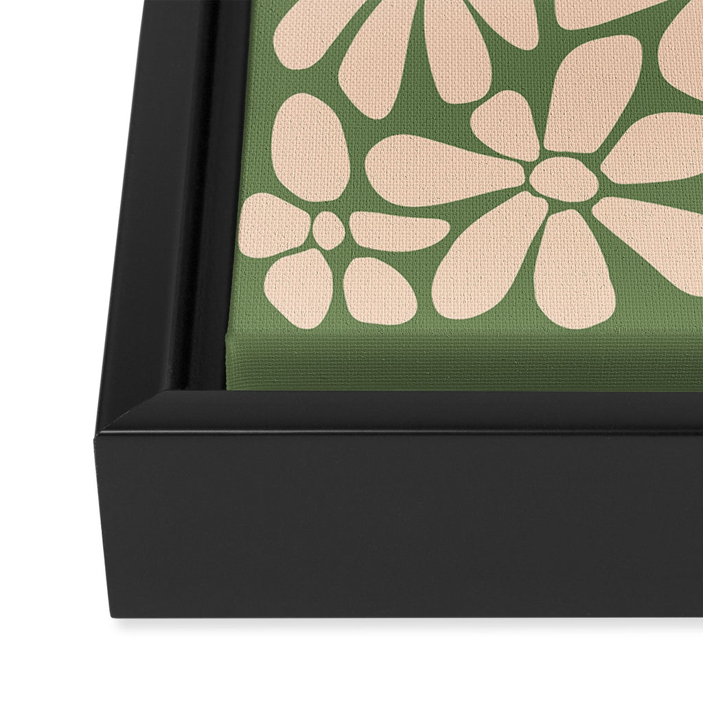 Retro Floral - Green and Cream  Framed Canvas Print Gallery Image 3