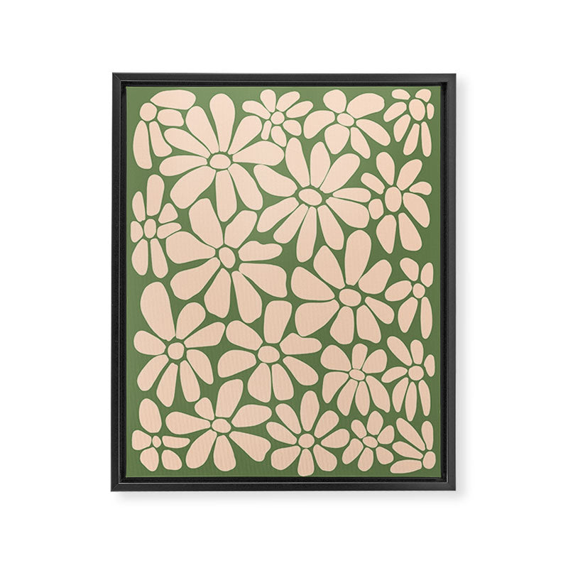 Retro Floral - Green and Cream  Framed Canvas Print Gallery Image 8