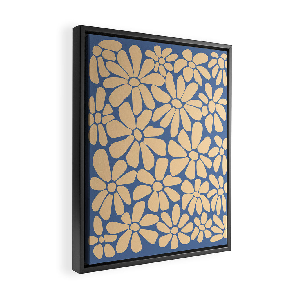 Retro Floral - Indigo  Framed Canvas Print Gallery Image 2