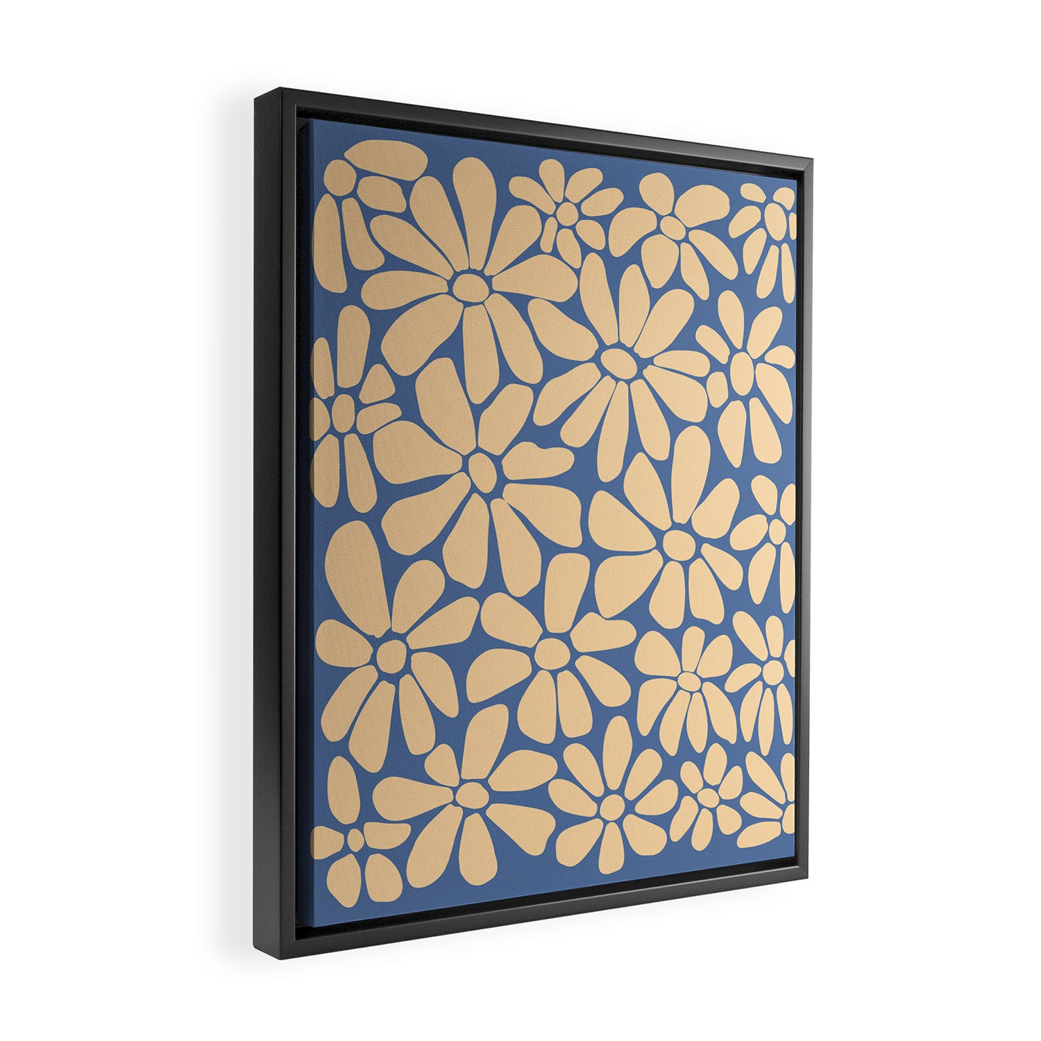 Retro Floral - Indigo  Framed Canvas Print Gallery Image 2
