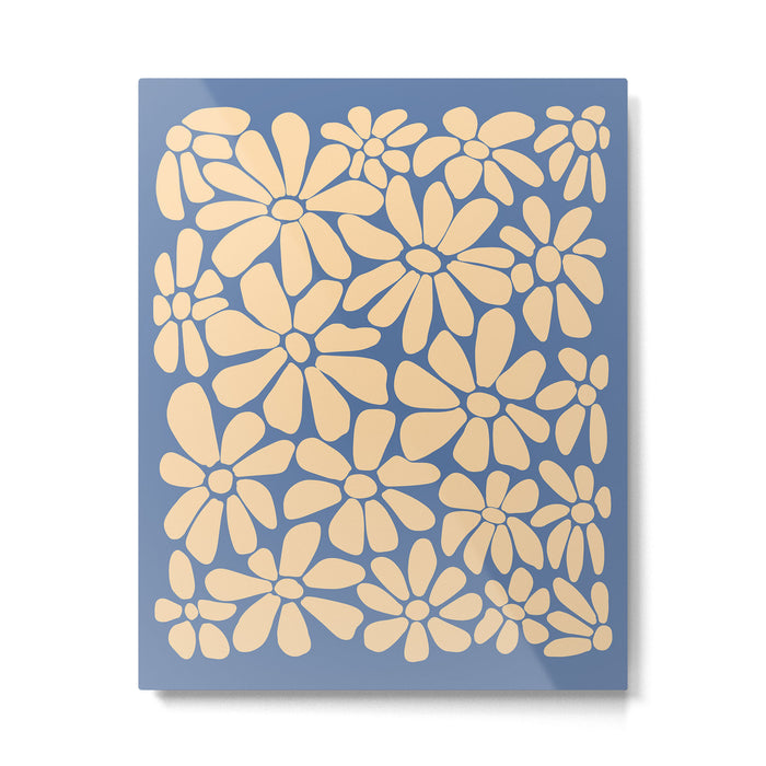 Retro Floral - Indigo  Metal Print Gallery Image 1