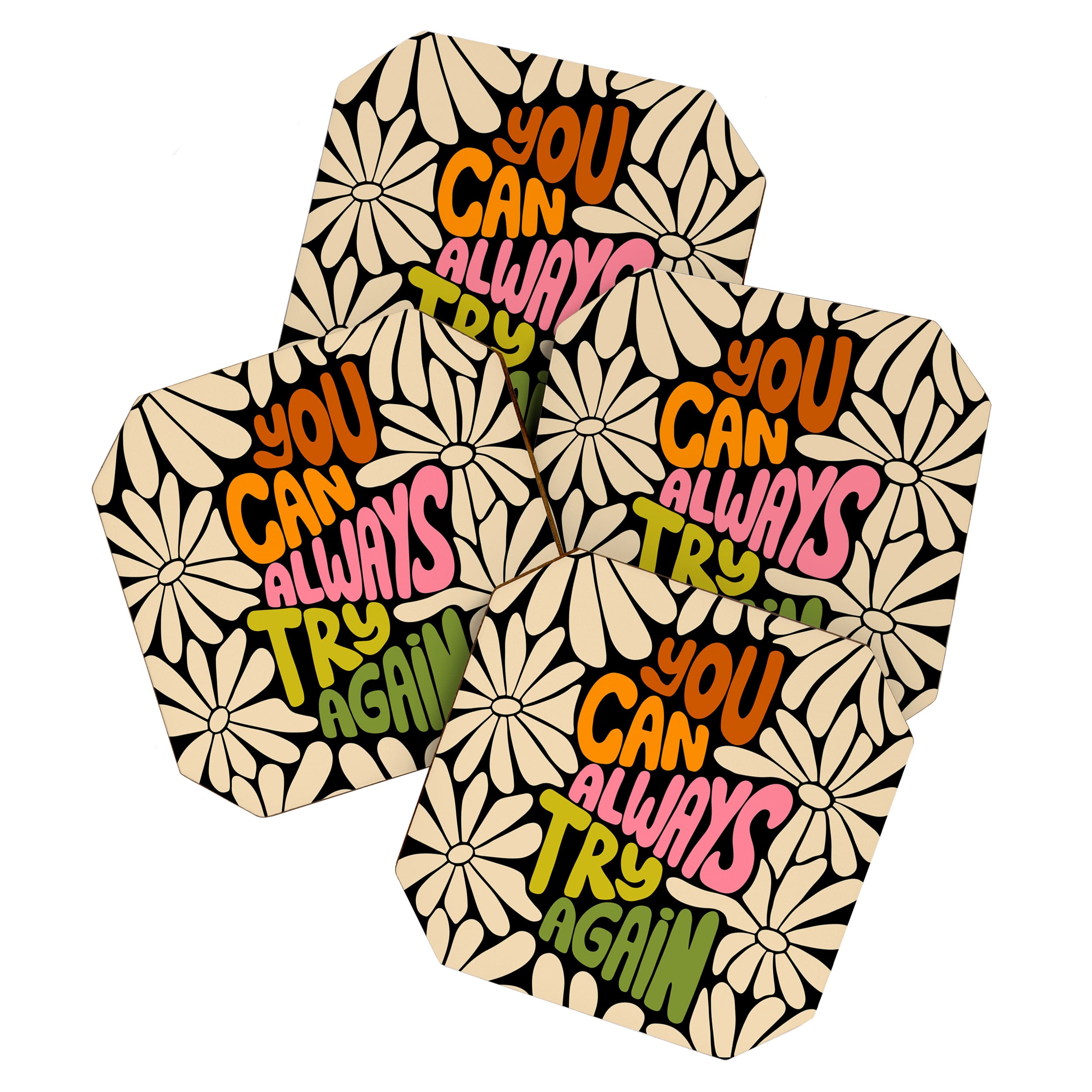 Retro Floral Lettering - You can always try again Coaster Gallery Image 1