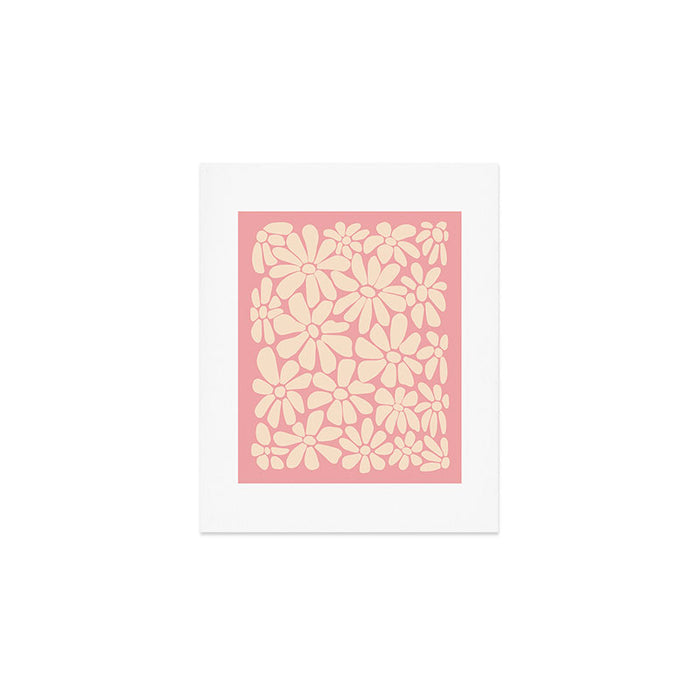 Retro Floral - Pink and Cream Art Print Gallery Image 1