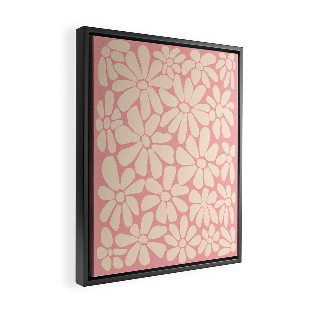 Retro Floral - Pink and Cream Framed Canvas Print Gallery Image 2