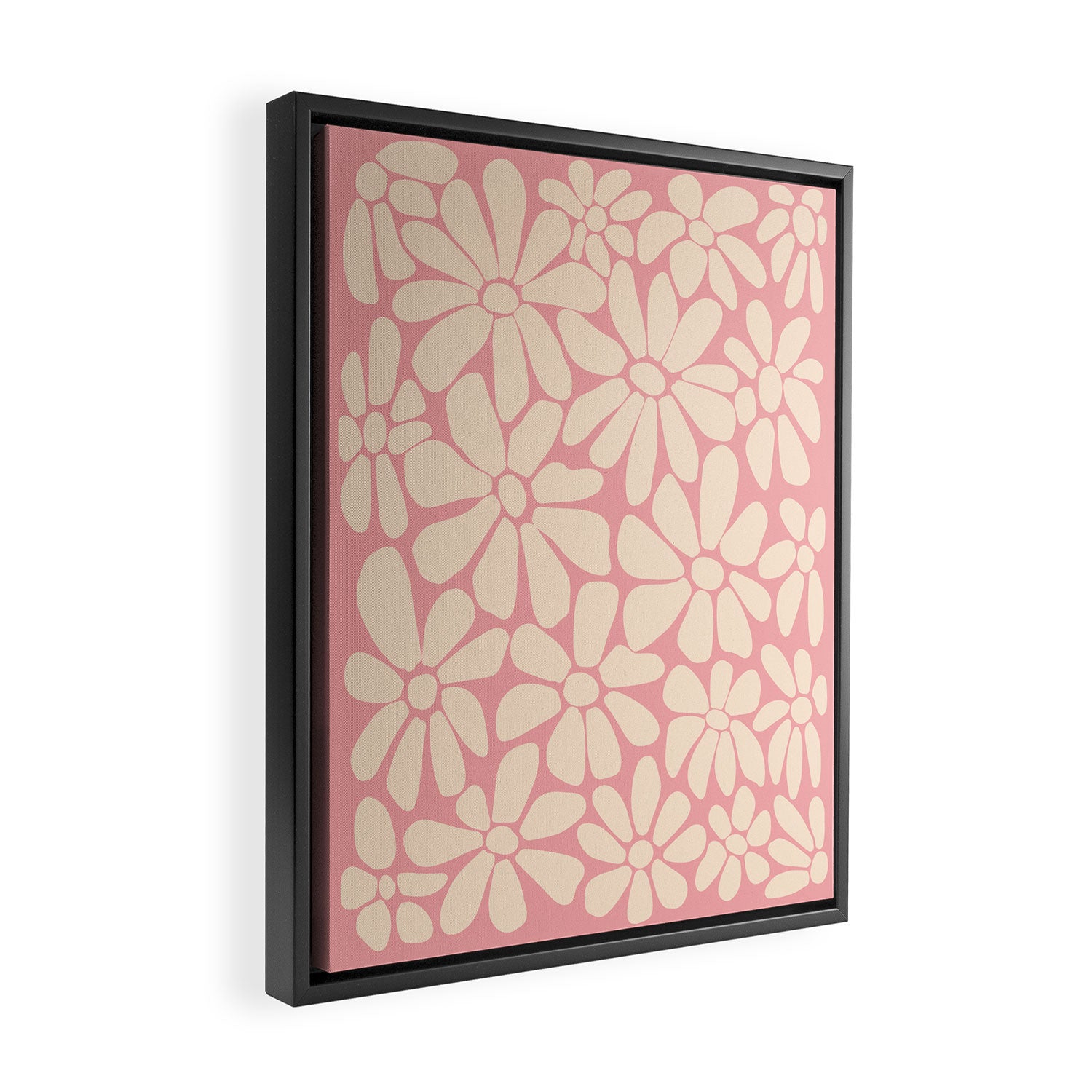 Retro Floral - Pink and Cream Framed Canvas Print Gallery Image 2