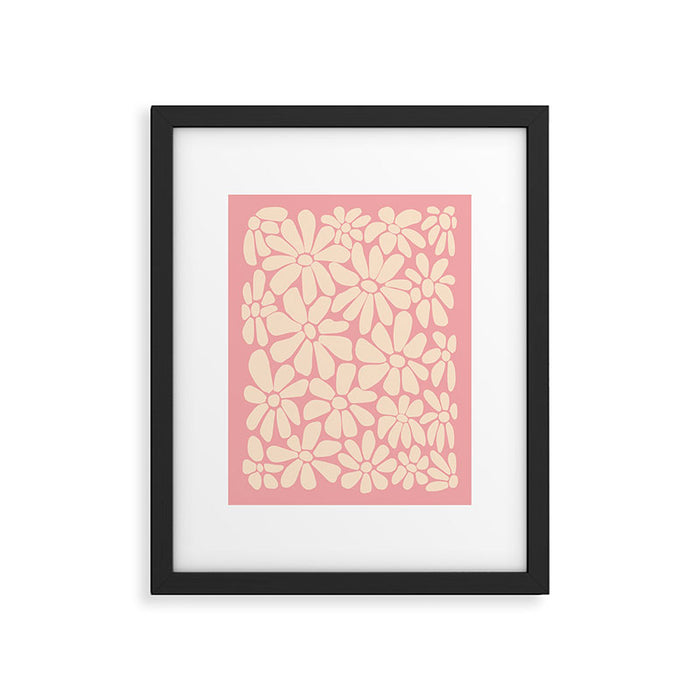 Retro Floral - Pink and Cream Framed Art Print Gallery Image 1