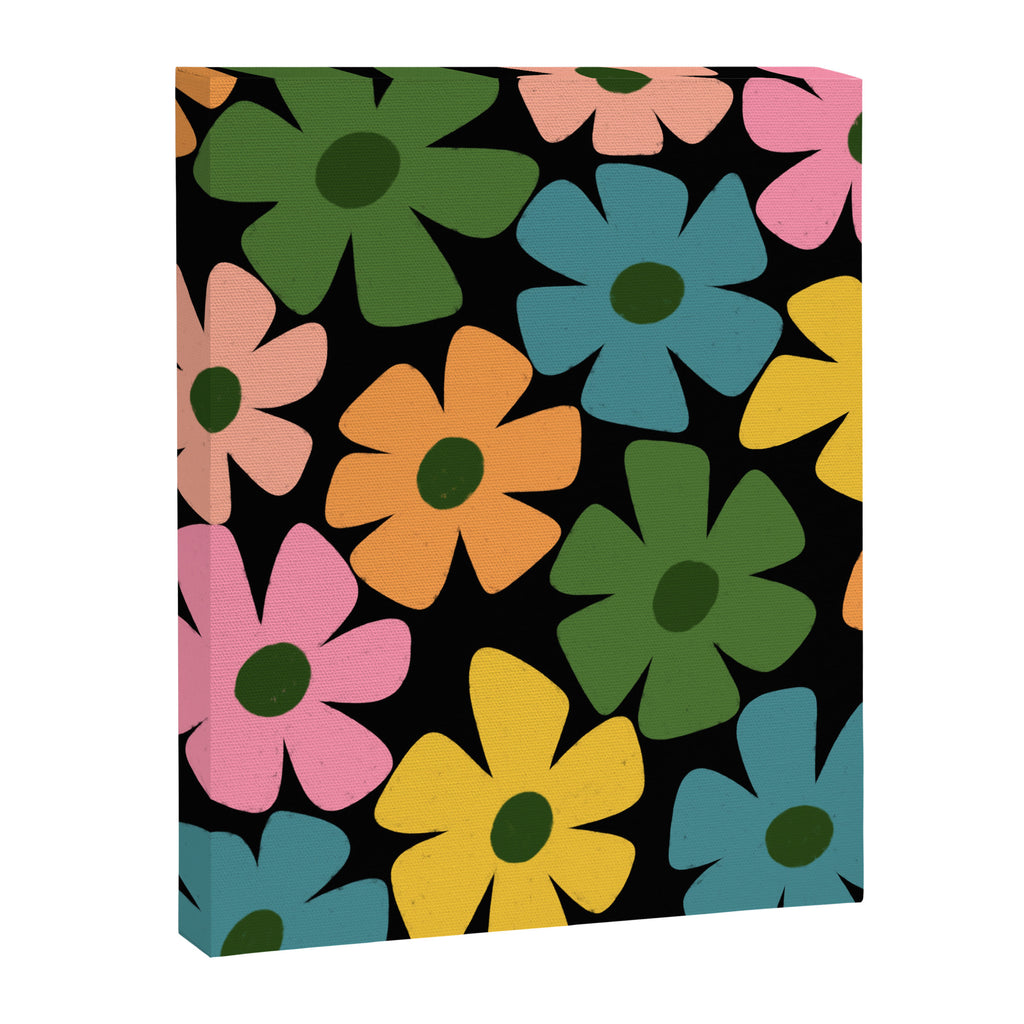 Retro Flower - Big Daisy Black background Canvas Print Gallery Image 8