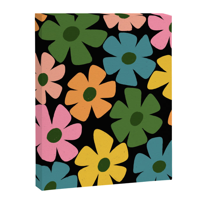 Retro Flower - Big Daisy Black background Canvas Print Gallery Image 1