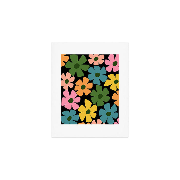 Retro Flower - Big Daisy Black background Art Print Gallery Image 1