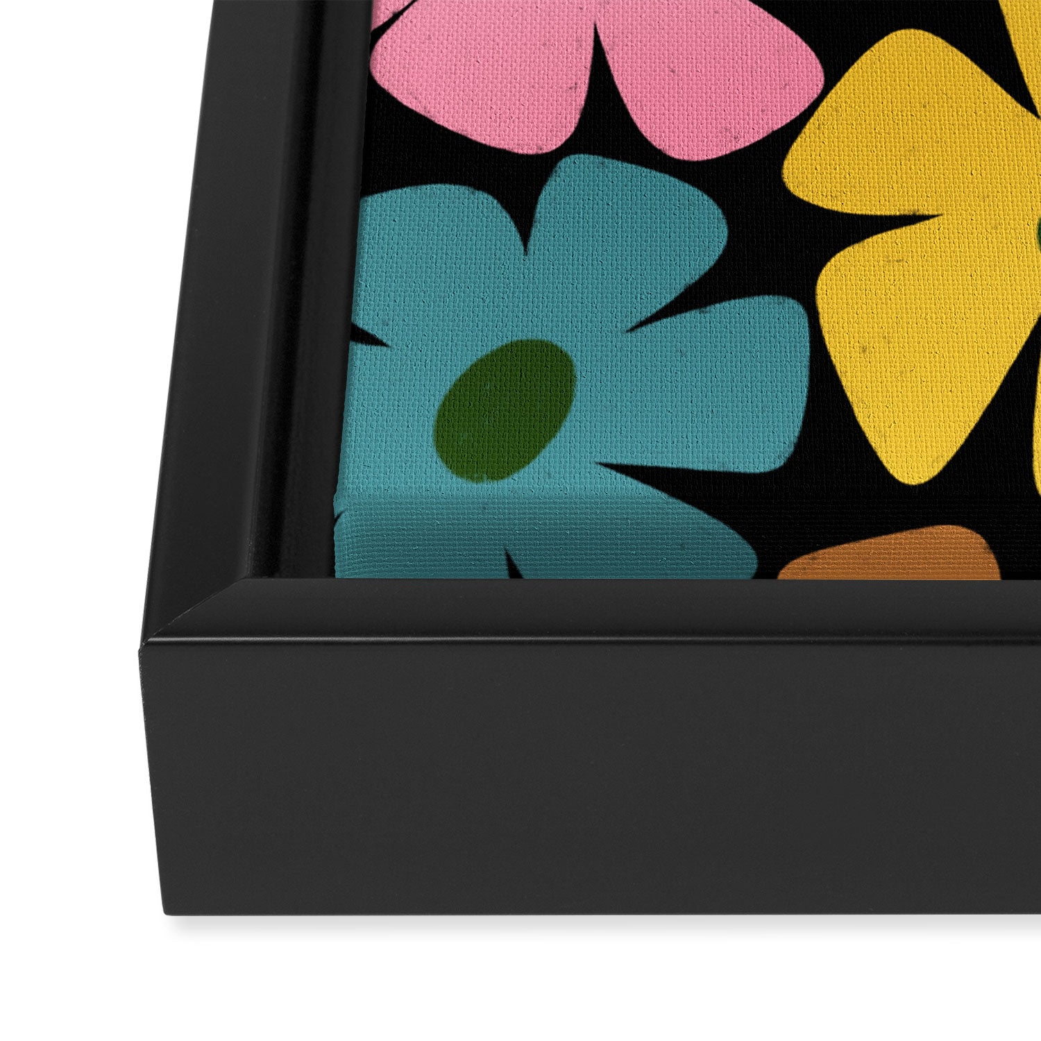 Retro Flower - Big Daisy Black background Framed Canvas Print Gallery Image 3