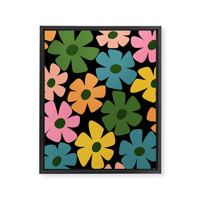 Retro Flower - Big Daisy Black background Framed Canvas Print Gallery Image 8