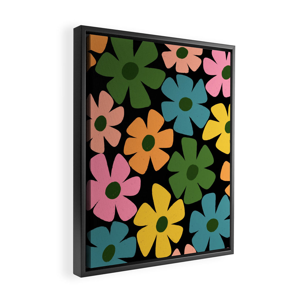 Retro Flower - Big Daisy Black background Framed Canvas Print Gallery Image 2