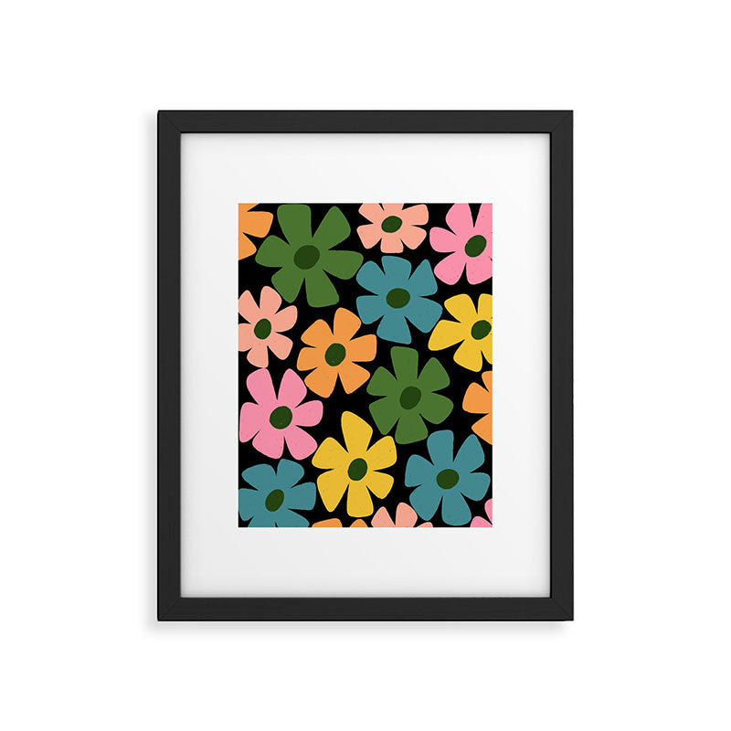 Retro Flower - Big Daisy Black background Framed Art Print Gallery Image 6