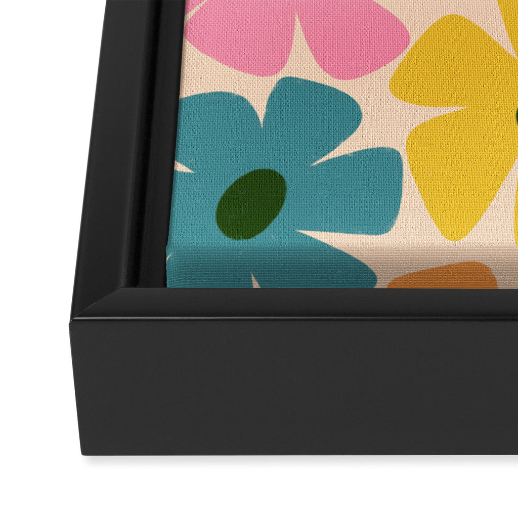 Retro Flower - Big Daisy Cream background Framed Canvas Print Gallery Image 3