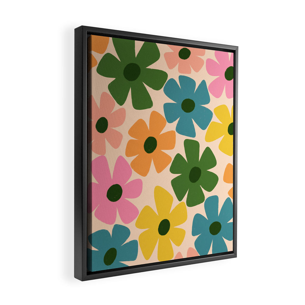 Retro Flower - Big Daisy Cream background Framed Canvas Print Gallery Image 2