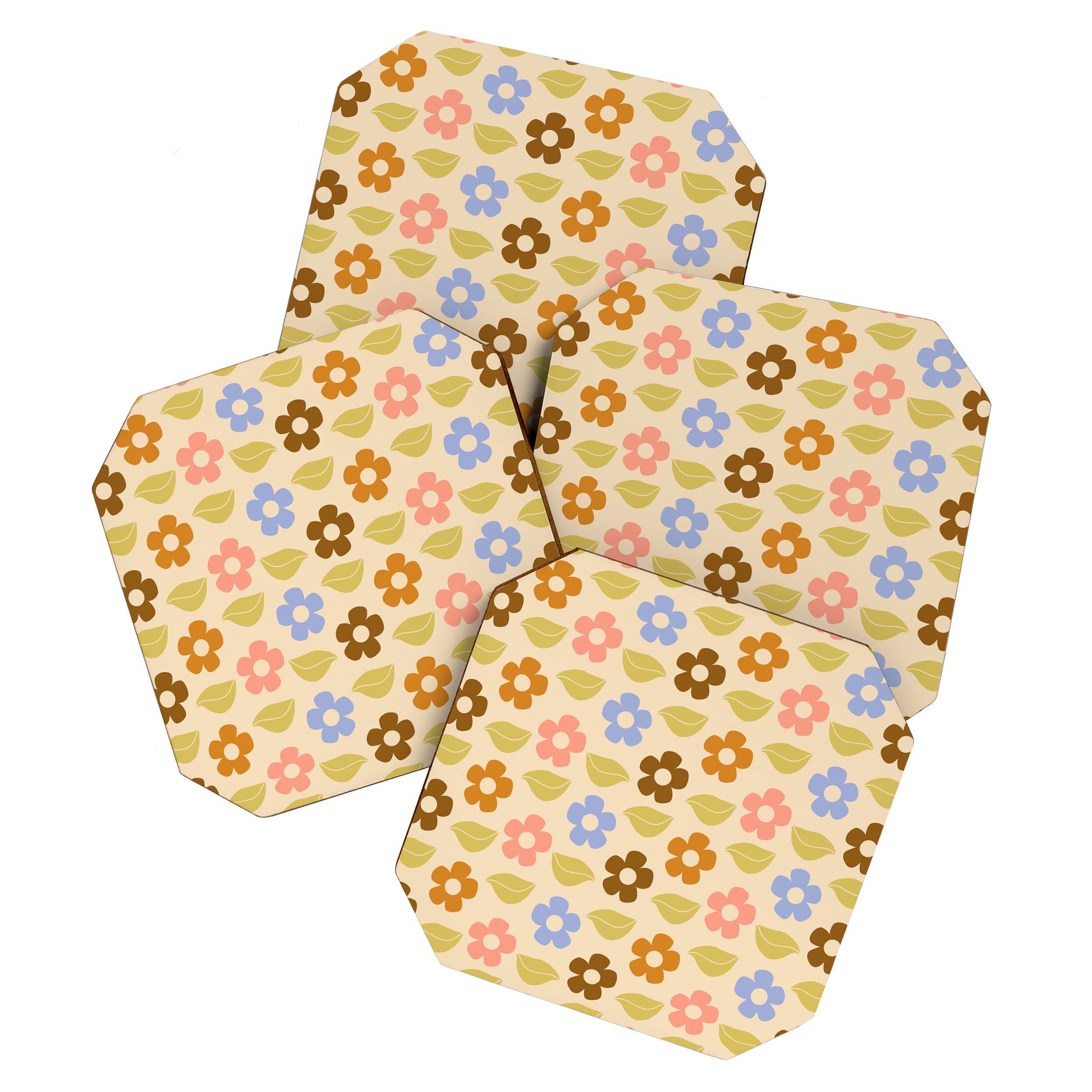 Retro Flower Vibe - Vintage Colors  Coaster Gallery Image 1